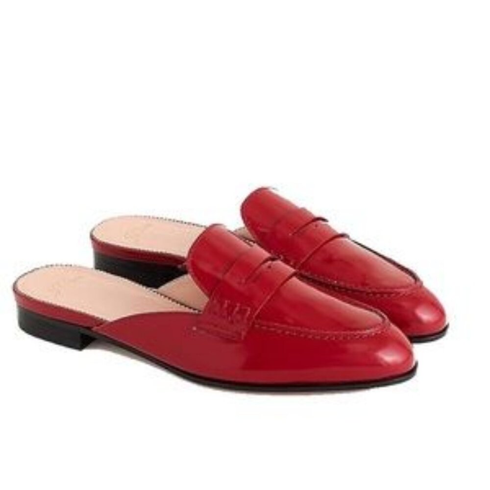 J. Crew Academy Penny-Loafer Mules in Cherry Apple Red Patent Leather - Picture 14 of 16